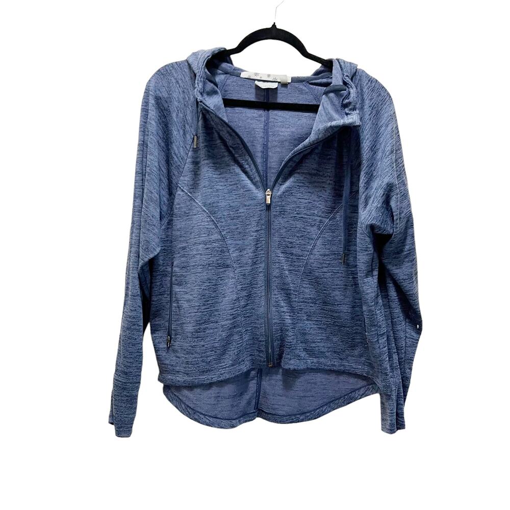 Athleta Techie Anorak Zip Front Heathered Blue Hooded Full Zip Sweatshirt Size L
